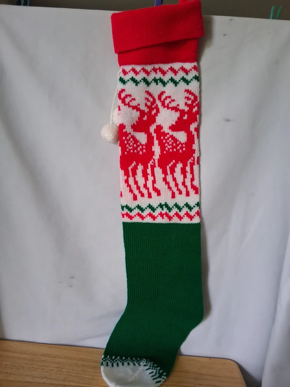 Festive Reindeer Knit Holiday Stocking - Red, Green & White